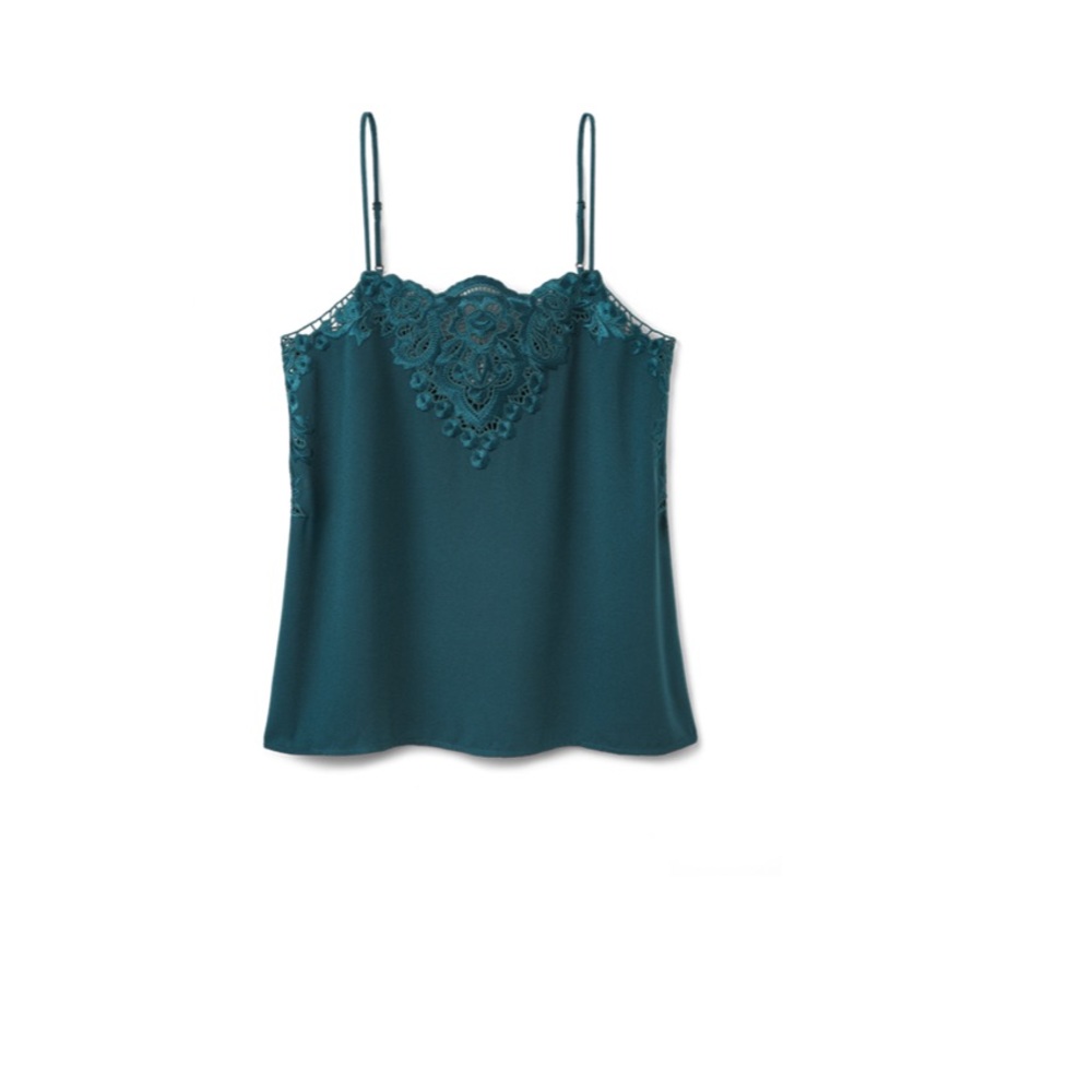Elegant Teal Lace Trim Camisole #4843